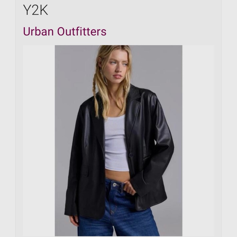 Urban Outfitters Jules Black Faux Leather Blazer With Pockets